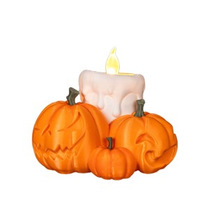Halloween tök mécsestartó, faragott töklámpás gyertyával � asztali dekoráció és éjjeli lámpa, 10 x 7 cm - Meska.hu