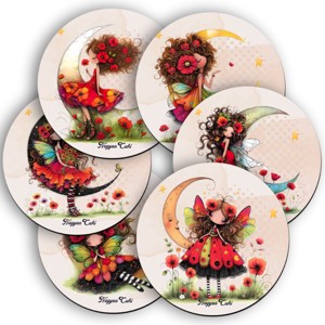 6 db aranyos pipacs tündérlány kör alakú alátét szett (#58), , , MESKA