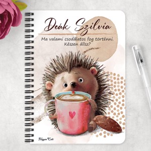 Személyre szabható - Kakaós süni mintás A6-os füzet - otthon & életmód - papír, írószer - jegyzetfüzet & napló - Meska.hu
