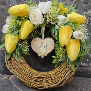 Húsvéti, tulipános kopogtató Ajtódísz , Otthon & Lakás, Dekoráció, Ajtó- és ablak dekoráció, Ajtódísz & Kopogtató, Virágkötés, MESKA