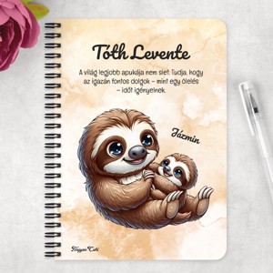 Személyre szabható - Cuki lajhár Apa és kicsi lajhárja mintás A5-ös füzet - otthon & életmód - papír, írószer - jegyzetfüzet & napló - Meska.hu