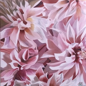 Rózsaszín dáliák olajfestmény - Meska.hu