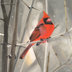Vörös kardinálispinty festmény - művészet - festmény - festmény vegyes technika - Meska.hu