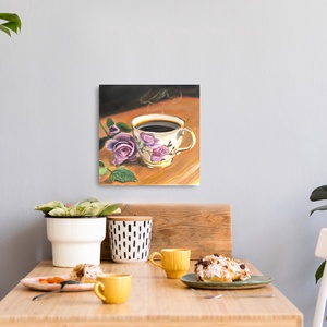 Kávé csendélet lila rózsával festmény- Konyha sorozat (2/3) - Meska.hu
