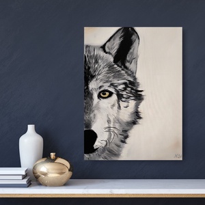 Fekete-fehér Farkas festmény - művészet - festmény - olajfestmény - Meska.hu