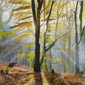 Aranyba hajló fények � Egyedi, kézzel festett őszi tájkép - művészet - festmény - olajfestmény - Meska.hu