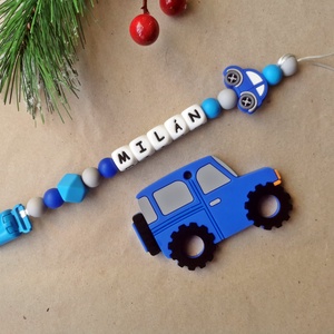 Rágcsalánc névvel - Jeep rágókával (Kék), Játék & Sport, 3 éves kor alattiaknak, Rágóka, Gyöngyfűzés, gyöngyhímzés, MESKA