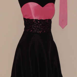 Rózsaszín-fekete csipkés alkalmiruha szalagavatóra nyakkendővel -  - Meska.hu