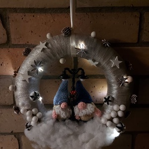 Kék karácsonyi kis  manós világító kopogtató - karácsony - adventi díszek - adventi ajtódísz - Meska.hu