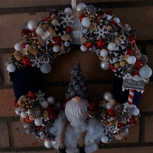 Világító karácsonyi manó kopogtató - karácsony - adventi díszek - adventi ajtódísz - Meska.hu