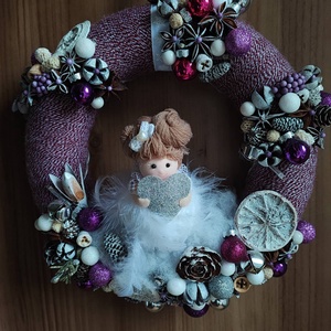 Lila - Rózsaszín angyalkás világító kopogtató / ajtódísz  - otthon & életmód - dekoráció - ajtó- és ablak dekoráció - ajtódísz & kopogtató - Meska.hu