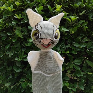 Horgolt cica kézbáb szürke - fehér, Játék & Sport, Bábok, Kesztyűbáb, Horgolás, MESKA