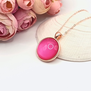 Rózsaarany nyaklánc  pink lencsével, Ékszer, Fülbevaló, Lógó fülbevaló, Ékszerkészítés, MESKA