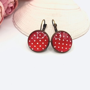 Antik bronz franciakapcsos fülbevaló  piros, fehér pöttyös lencsével, Ékszer, Fülbevaló, Lógó fülbevaló, Ékszerkészítés, MESKA