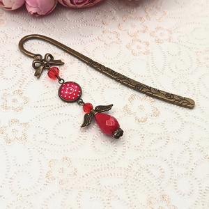 Antik bronz könyvjelző � piros, fehér pöttyös lencsével, Könyv & Zene, Könyvjelző, Ékszerkészítés, MESKA