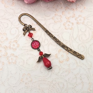 Antik bronz könyvjelző � piros, fehér pöttyös lencsével - könyv & zene - könyvjelző - Meska.hu