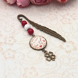 Antik bronz könyvjelző � piros szívecskés lencsével, Könyv & Zene, Könyvjelző, Ékszerkészítés, MESKA