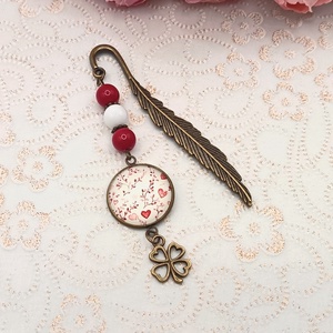 Antik bronz könyvjelző � piros szívecskés lencsével - könyv & zene - könyvjelző - Meska.hu