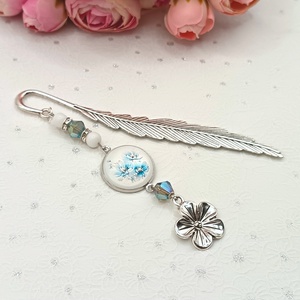 Ezüst könyvjelző � kék virágmintás lencsével, Könyv & Zene, Könyvjelző, Ékszerkészítés, MESKA