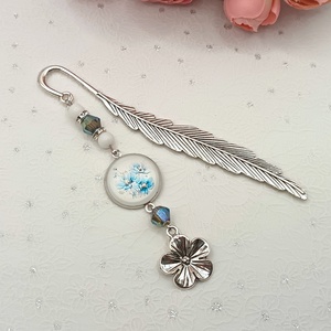 Ezüst könyvjelző � kék virágmintás lencsével - könyv & zene - könyvjelző - Meska.hu