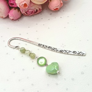 Ezüst könyvjelző � világoszöld szív gyönggyel, Könyv & Zene, Könyvjelző, Ékszerkészítés, MESKA