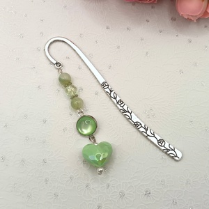 Ezüst könyvjelző � világoszöld szív gyönggyel - könyv & zene - könyvjelző - Meska.hu