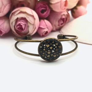 Antik bronz karkötő � fekete, arany szívecskés lencsével, Ékszer, Karkötő, Karkötő medállal, Ékszerkészítés, MESKA