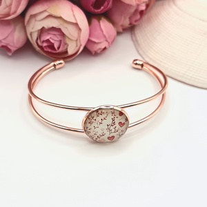 Rózsaarany karkötő � piros szívecskés lencsével - ékszer - karkötő - karkötő medállal - Meska.hu