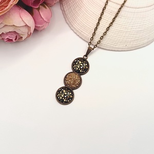 Antik bronz nyaklánc � fekete, arany szívecskés lencsével - ékszer - nyaklánc - medálos nyaklánc - Meska.hu