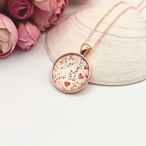 Rózsaarany nyaklánc � piros szívecskés lencsével, Ékszer, Nyaklánc, Medálos nyaklánc, Ékszerkészítés, MESKA