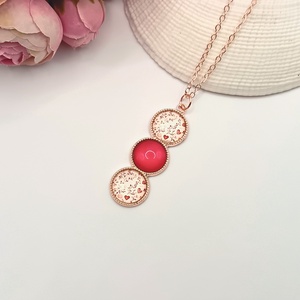 Rózsaarany nyaklánc � piros, szívecskés lencsével - ékszer - nyaklánc - medálos nyaklánc - Meska.hu
