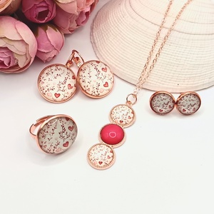 Rózsaarany nyaklánc � piros, szívecskés lencsével - ékszer - nyaklánc - medálos nyaklánc - Meska.hu