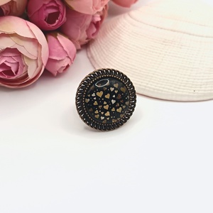 Antik bronz gyűrű � fekete, arany szívecskés lencsével, Ékszer, Gyűrű, Üveglencsés gyűrű, Ékszerkészítés, MESKA