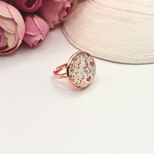 Rózsaarany gyűrű � piros szívecskés lencsével, Ékszer, Gyűrű, Üveglencsés gyűrű, Ékszerkészítés, MESKA