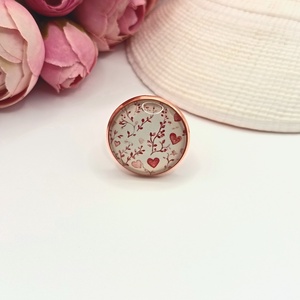 Rózsaarany gyűrű � piros szívecskés lencsével - ékszer - gyűrű - üveglencsés gyűrű - Meska.hu