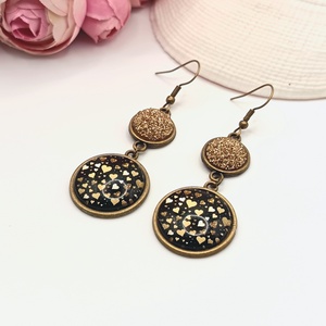 Antik bronz akasztós fülbevaló � fekete, arany szívecskés lencsével, Ékszer, Fülbevaló, Lógó fülbevaló, Ékszerkészítés, MESKA