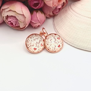 Rózsaarany franciakapcsos fülbevaló � piros szívecskés lencsével, Ékszer, Fülbevaló, Lógó fülbevaló, Ékszerkészítés, MESKA