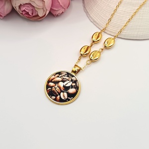 Arany nyaklánc � kávészemes lencsével, arany kávészemgyöngyökkel - ékszer - nyaklánc - medál - Meska.hu