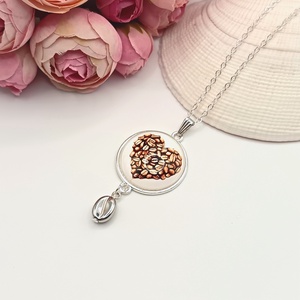 Ezüst nyaklánc � kávészív lencsével, ezüst kávészemgyönggyel - ékszer - nyaklánc - medál - Meska.hu