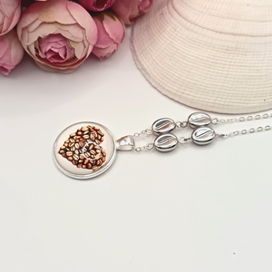 Ezüst nyaklánc � kávészív lencsével, ezüst kávészemgyönggyel - ékszer - nyaklánc - medál - Meska.hu