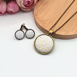 Antik bronz ékszerszett � csillogó fehér lencsével, Ékszer, Ékszerszett, Ékszerkészítés, MESKA