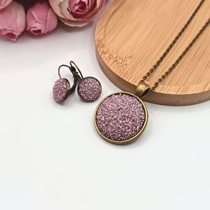 Antik bronz ékszerszett � csillogó halványlila lencsével, Ékszer, Ékszerszett, Ékszerkészítés, MESKA