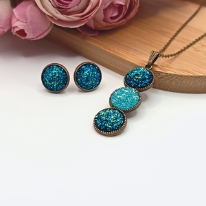 Antik bronz ékszerszett � csillogó kék / világoskék lencsével, Ékszer, Ékszerszett, Ékszerkészítés, MESKA
