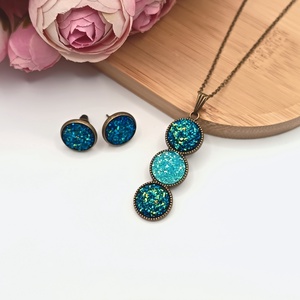 Antik bronz ékszerszett � csillogó kék / világoskék lencsével - ékszer - ékszerszett - Meska.hu