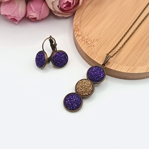 Antik bronz ékszerszett � csillogó lila / arany lencsével, Ékszer, Ékszerszett, Ékszerkészítés, MESKA