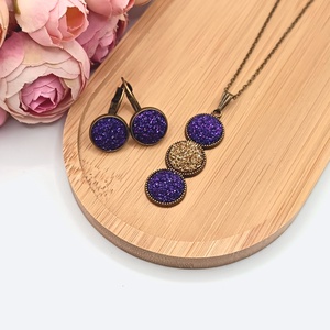 Antik bronz ékszerszett � csillogó lila / arany lencsével - ékszer - ékszerszett - Meska.hu