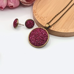 Antik bronz ékszerszett � csillogó pink lencsével, Ékszer, Ékszerszett, Ékszerkészítés, MESKA