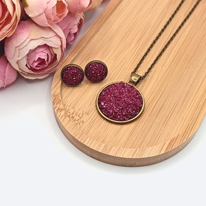 Antik bronz ékszerszett � csillogó pink lencsével - ékszer - ékszerszett - Meska.hu