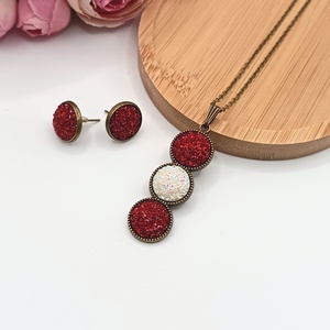 Antik bronz ékszerszett � csillogó piros / fehér lencsével, Ékszer, Ékszerszett, Ékszerkészítés, MESKA