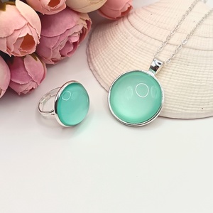 Ezüst ékszerszett � mentazöld üveg lencsével, Ékszer, Ékszerszett, Ékszerkészítés, MESKA